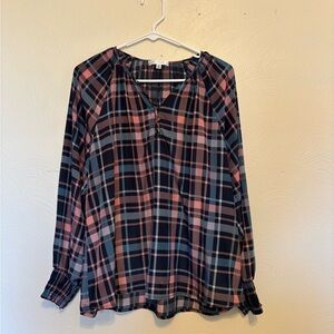 Women’s Daily Thread Blue Pink Plaid Blouse Size L